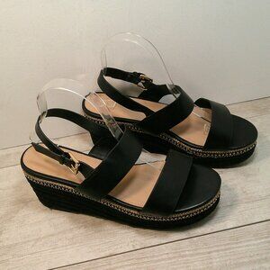 Aldo Black Woven Landolian Platform Espadrille Strappy Feminine Sandals Size 10